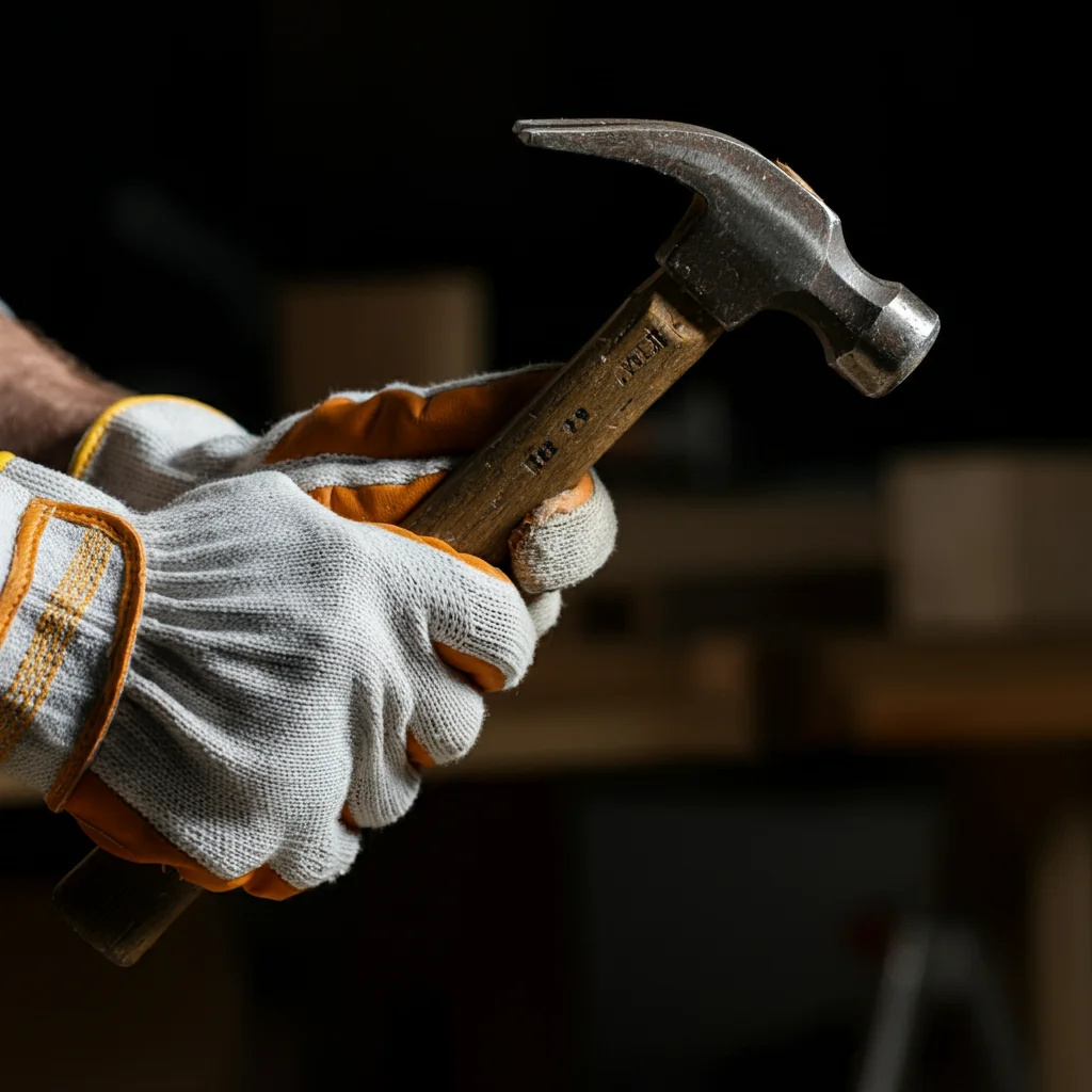 Carpenter holding a hammer and ready to work