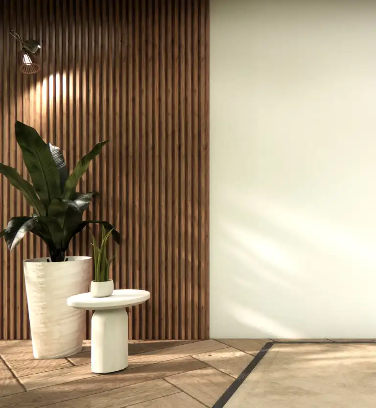 Architecture and interior concept Empty room and wood panels wall - Innovation Workshop Homepage