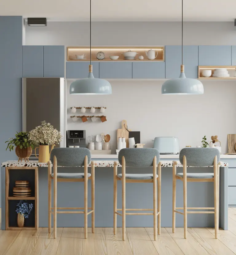 Modern blue kitchen interior with furniture - Innovation Workshop Homepage