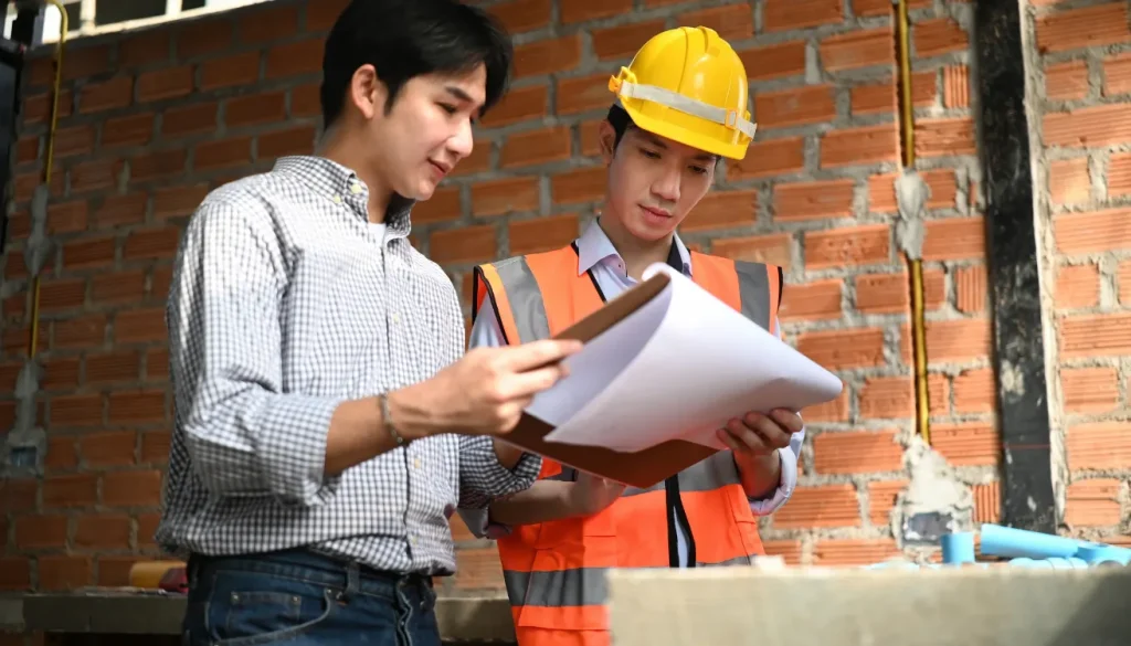 Home renovation planning meeting between a homeowner and contractor